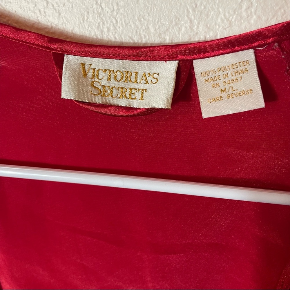 Victorias Secret Vintage Gold Label Red Tie Waist Sheer Sleeve Robe size… - Picture 4 of 9